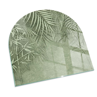 Sticlă sub șemineu semi-oval Frunze tropicale în fundal