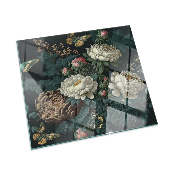 Protecție sub sobă dreptunghiulară Model floral cu fluturi