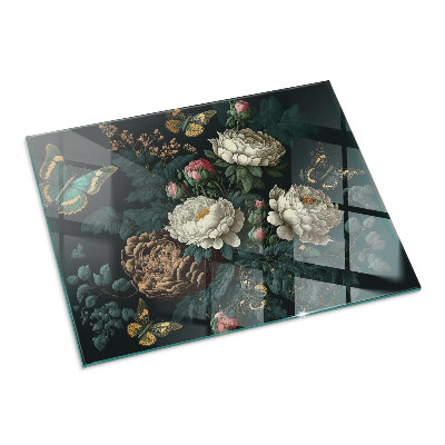 Protecție sub sobă dreptunghiulară Model floral cu fluturi