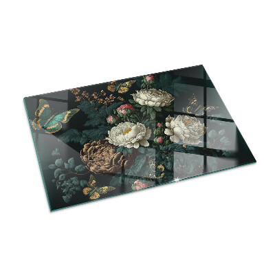 Protecție sub sobă dreptunghiulară Model floral cu fluturi