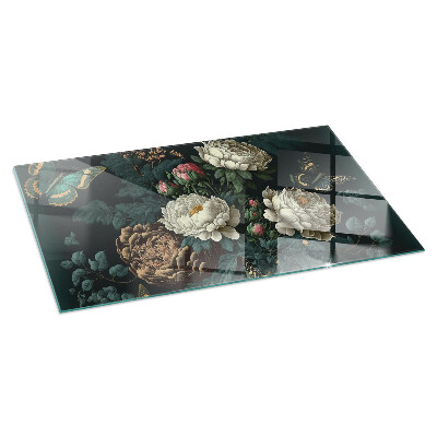 Protecție sub sobă dreptunghiulară Model floral cu fluturi