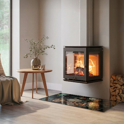 Protecție sub sobă dreptunghiulară Model floral cu fluturi