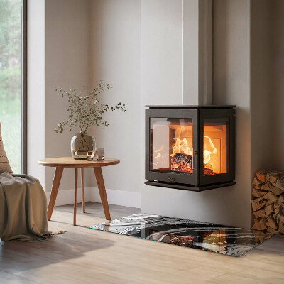 Sticlă sub șemineu dreptunghiular Valuri și linii abstracte