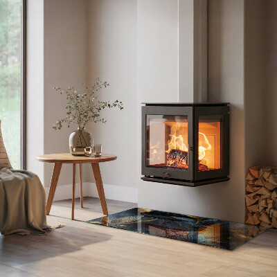 Sticlă sub șemineu dreptunghiular Frunze elegante în textură