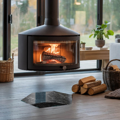 Placă de sticlă pentru șemineu hexagonal Motiv elegant din marmură