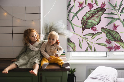 Stor geam interior cu model frunze tropicale