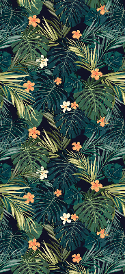 Stor geam interior cu frunze și flori tropicale