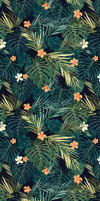 Stor geam interior cu frunze și flori tropicale