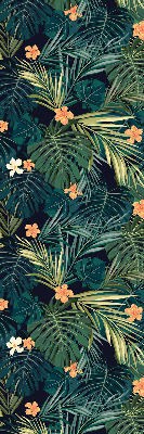 Stor geam interior cu frunze și flori tropicale