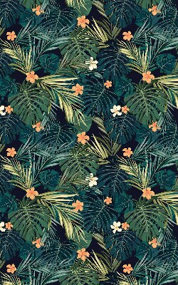 Stor geam interior cu frunze și flori tropicale