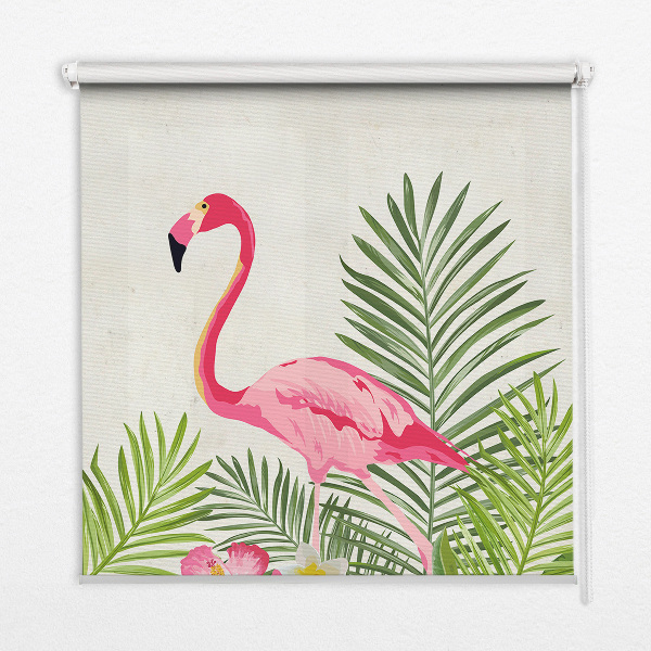 Jaluzele tip roletă flamingo lângă frunze