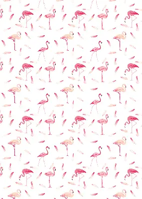 Stor geam interior cu motivul Flamingo și penele lor