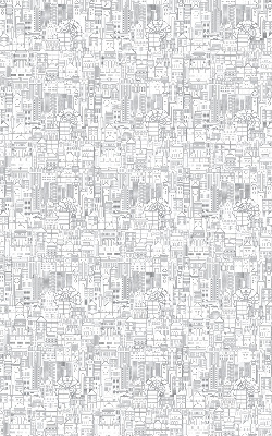 Stor geam interior cu schița unui oraș