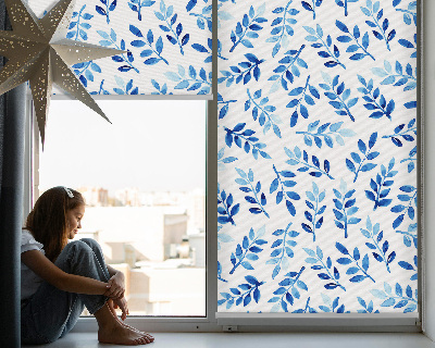 Stor pentru geam cu model de frunze albastre
