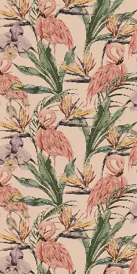 Stor pentru geam cu motiv Flamingo și flori