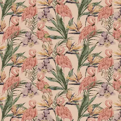 Stor pentru geam cu motiv Flamingo și flori