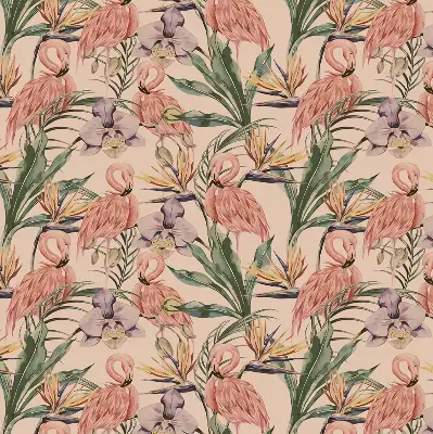 Stor pentru geam cu motiv Flamingo și flori