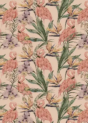 Stor pentru geam cu motiv Flamingo și flori