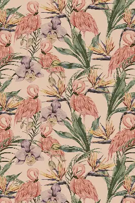 Stor pentru geam cu motiv Flamingo și flori