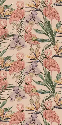 Stor pentru geam cu motiv Flamingo și flori