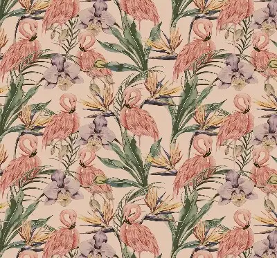 Stor pentru geam cu motiv Flamingo și flori