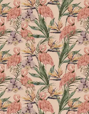 Stor pentru geam cu motiv Flamingo și flori
