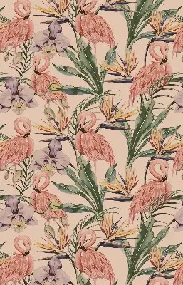 Stor pentru geam cu motiv Flamingo și flori