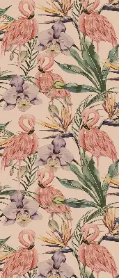 Stor pentru geam cu motiv Flamingo și flori