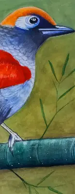 Stor geam interior o pasăre pe o creangă