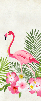 Perdea roleta cu model Flamingo lângă frunze