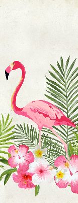 Perdea roleta cu model Flamingo lângă frunze
