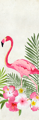 Perdea roleta cu model Flamingo lângă frunze