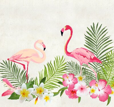 Perdea roleta cu model Flamingo lângă frunze