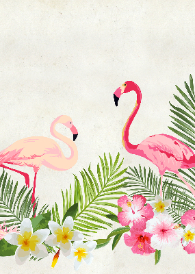 Perdea roleta cu model Flamingo lângă frunze
