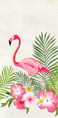 Perdea roleta cu model Flamingo lângă frunze