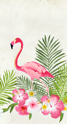 Perdea roleta cu model Flamingo lângă frunze