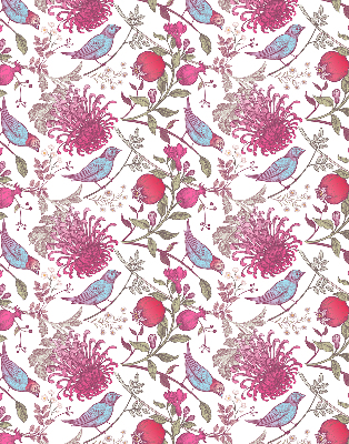 Roletă opacă cu păsări colorate printre flori