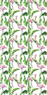 Perdea roleta cu model flamingo lângă frunze