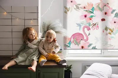 Roleta opacă cu imprimeu de flamingo printre flori
