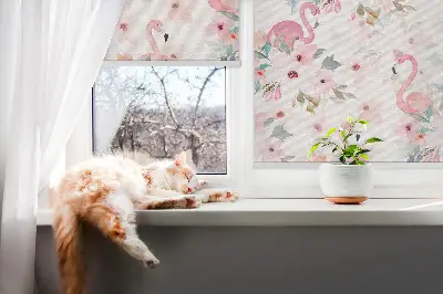 Roleta opacă cu imprimeu de flamingo printre flori