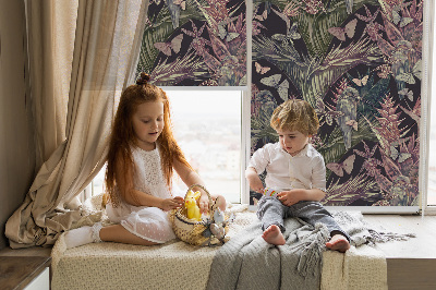 Roletă blackout cu imprimeu cu plante și păsări exotice