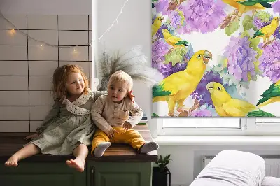 Perdea roleta cu model cu papagali galbeni