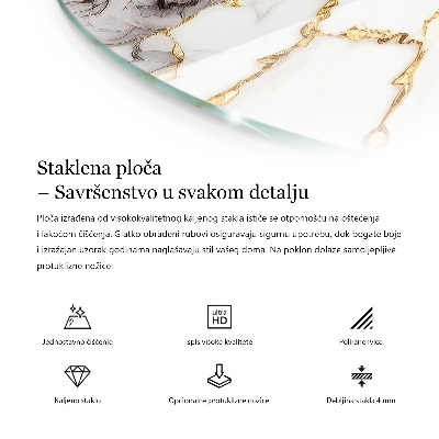 Blat sticlă rotund Vene subtile de marmură