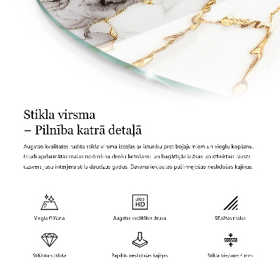 Blat sticlă rotund Vene subtile de marmură