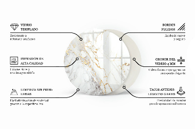 Blat sticlă rotund Model asemănător marmurei