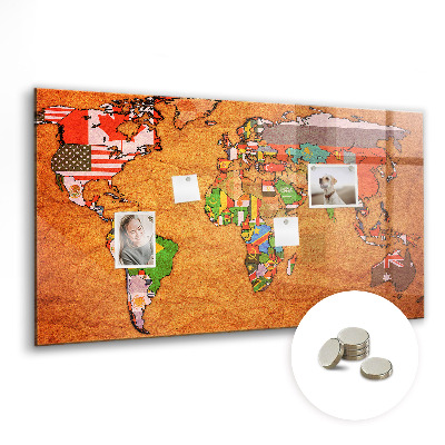 Tablă magnetică copii Harta lumii cu steaguri