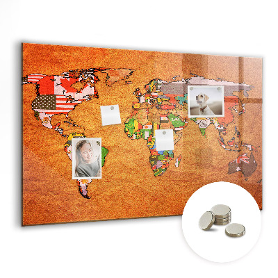 Tablă magnetică copii Harta lumii cu steaguri