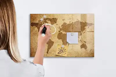 Tablă magnetică pentru desen hartă a lumii în stil vintage