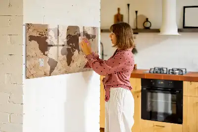 Tablă magnetică pentru scris cu hartă vintage a lumii