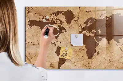 Tablă magnetică pentru scris cu hartă vintage a lumii